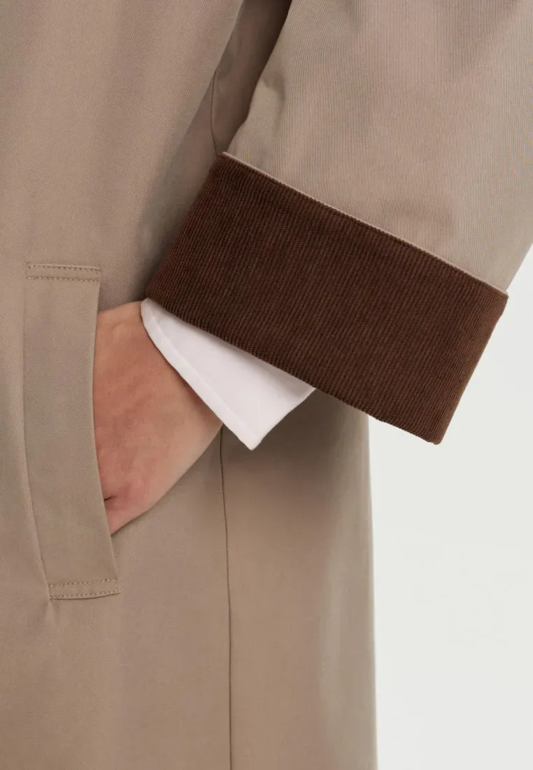 Тренч с хлопком и отделкой из вельвета