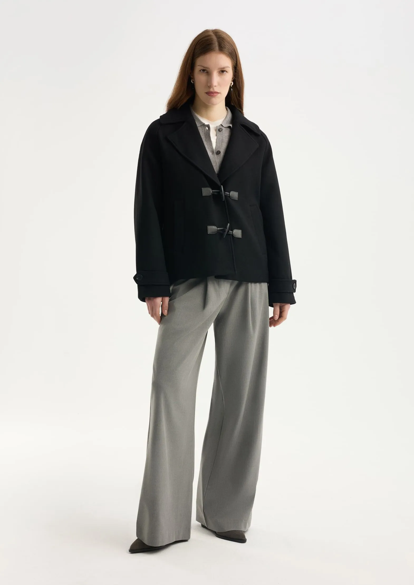 Полупальто с шерстью с английским воротником