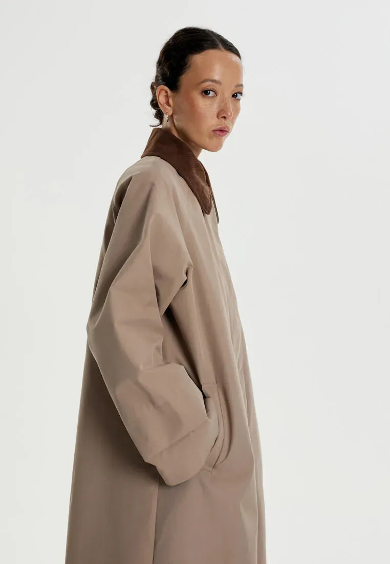 Тренч с хлопком и отделкой из вельвета