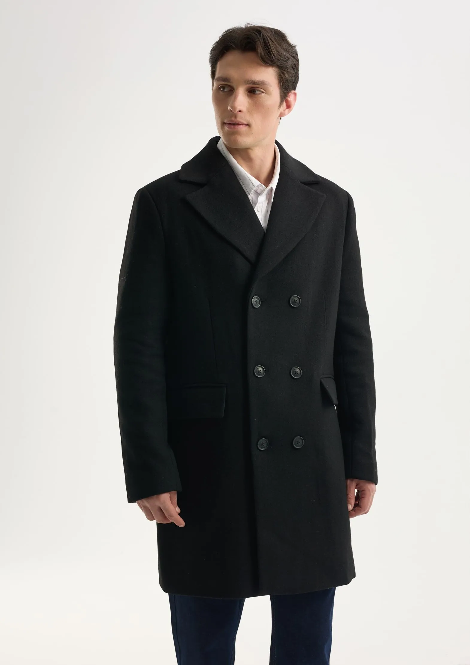 Двубортное пальто с шерстью
