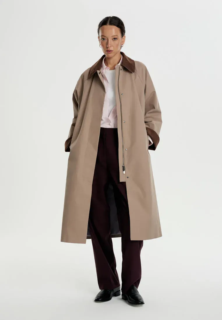 Тренч с хлопком и отделкой из вельвета