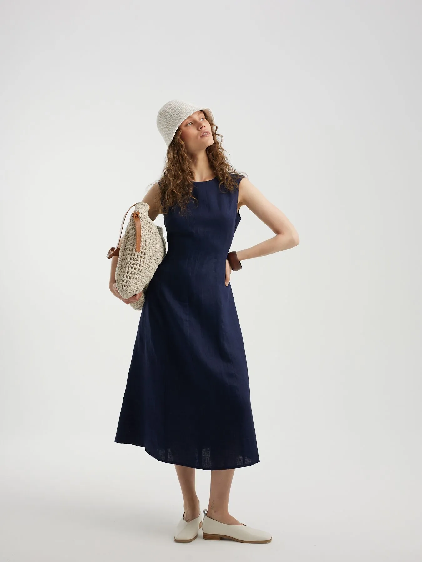 Платье миди из 100% льна