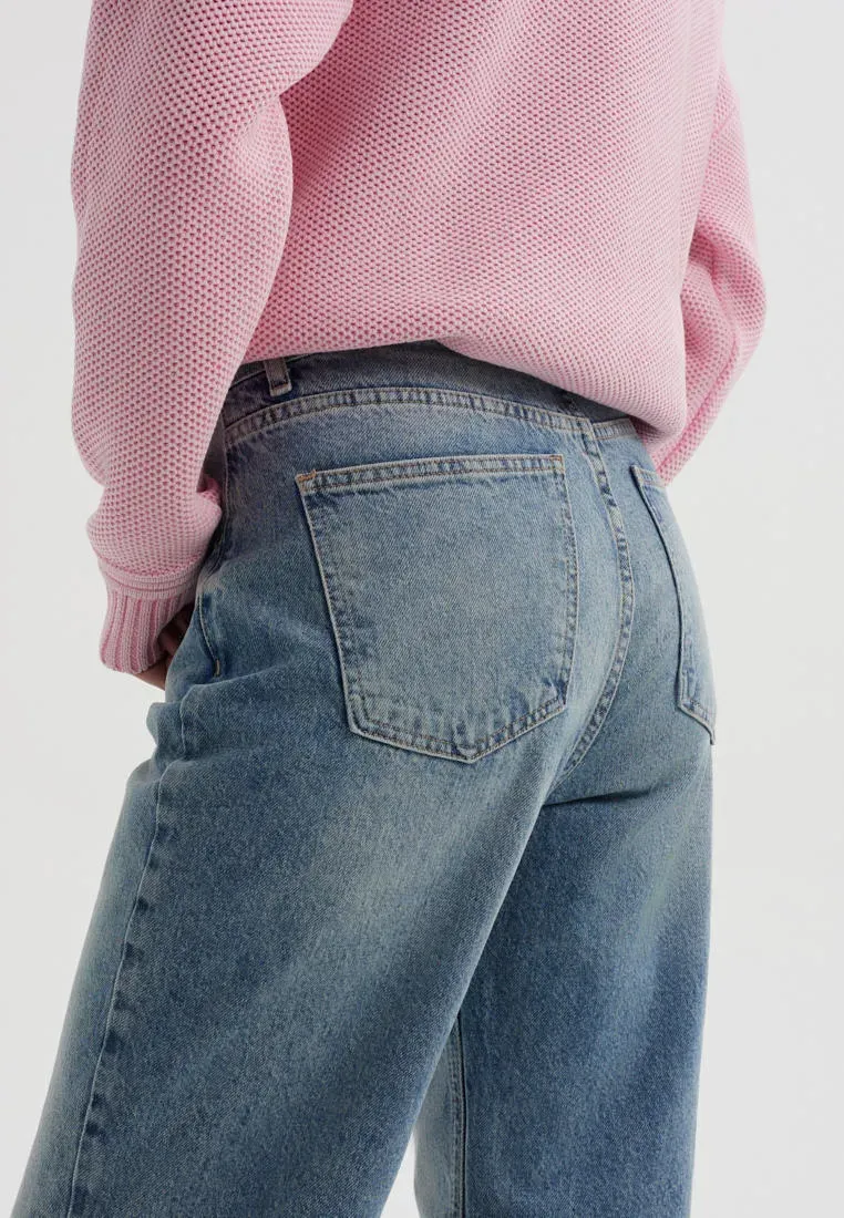 Джинсы wide leg с эффектом стоунвош