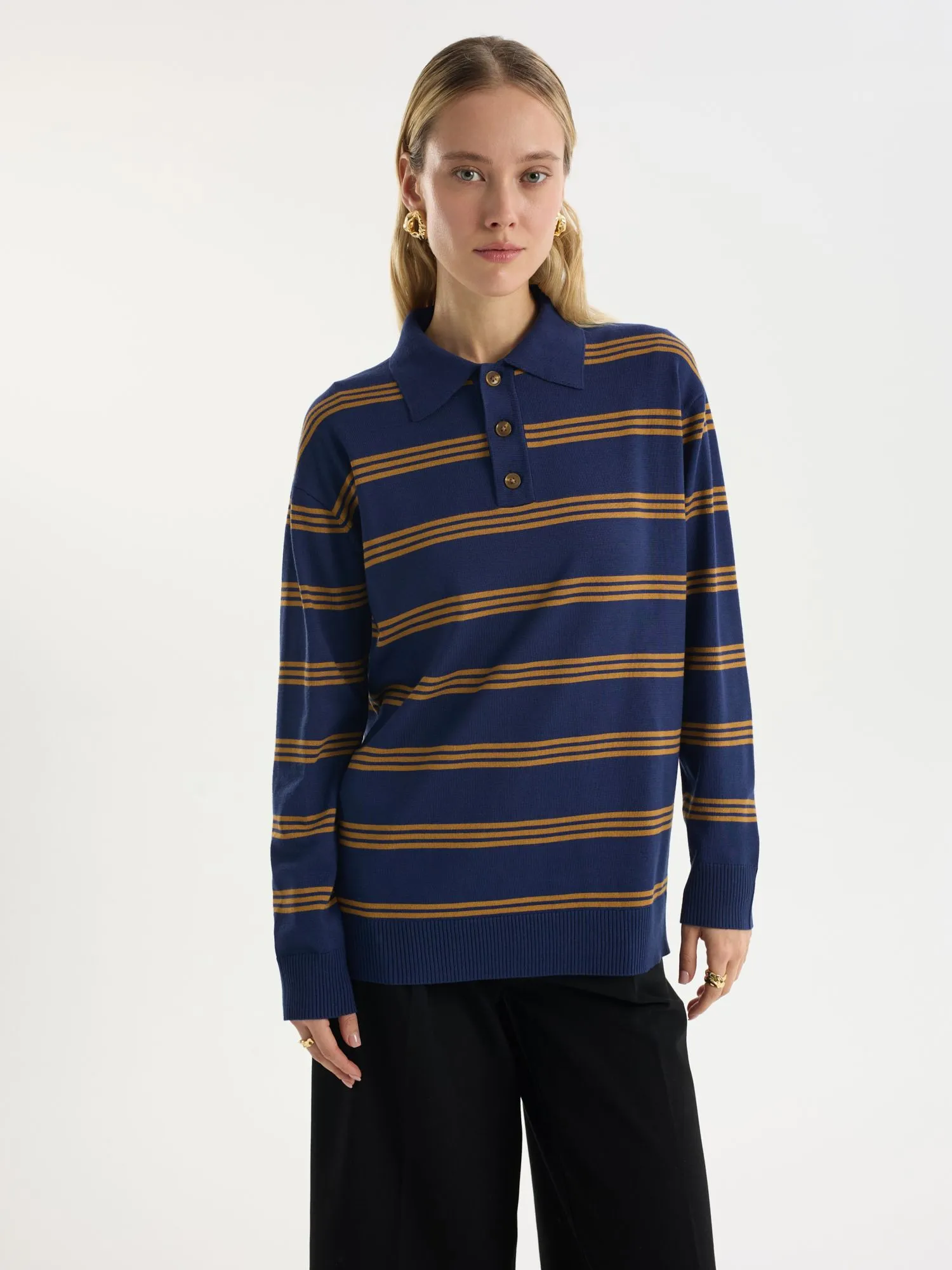 Джемпер-поло из вискозы в полоску