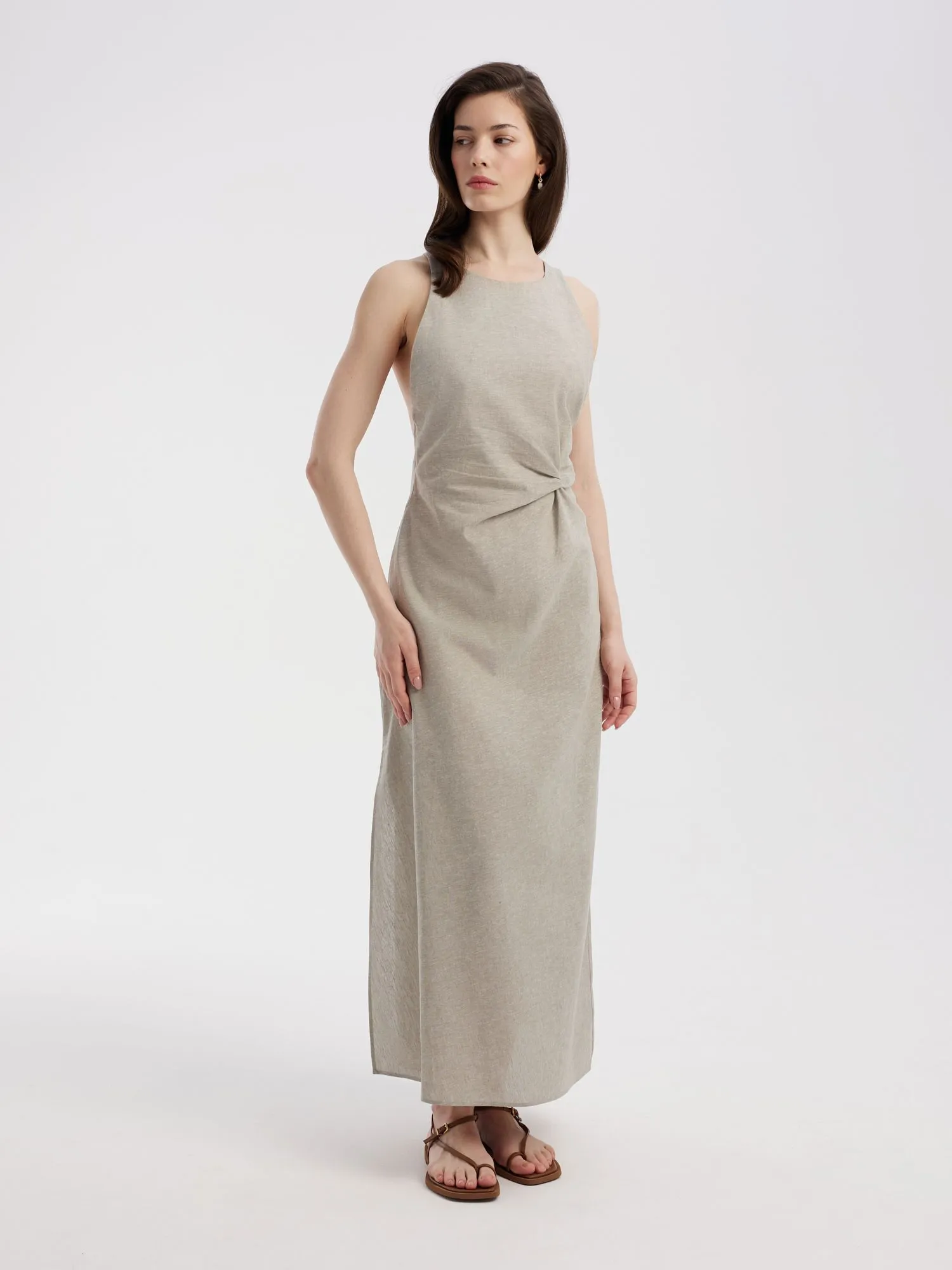Платье миди из льна и хлопка
