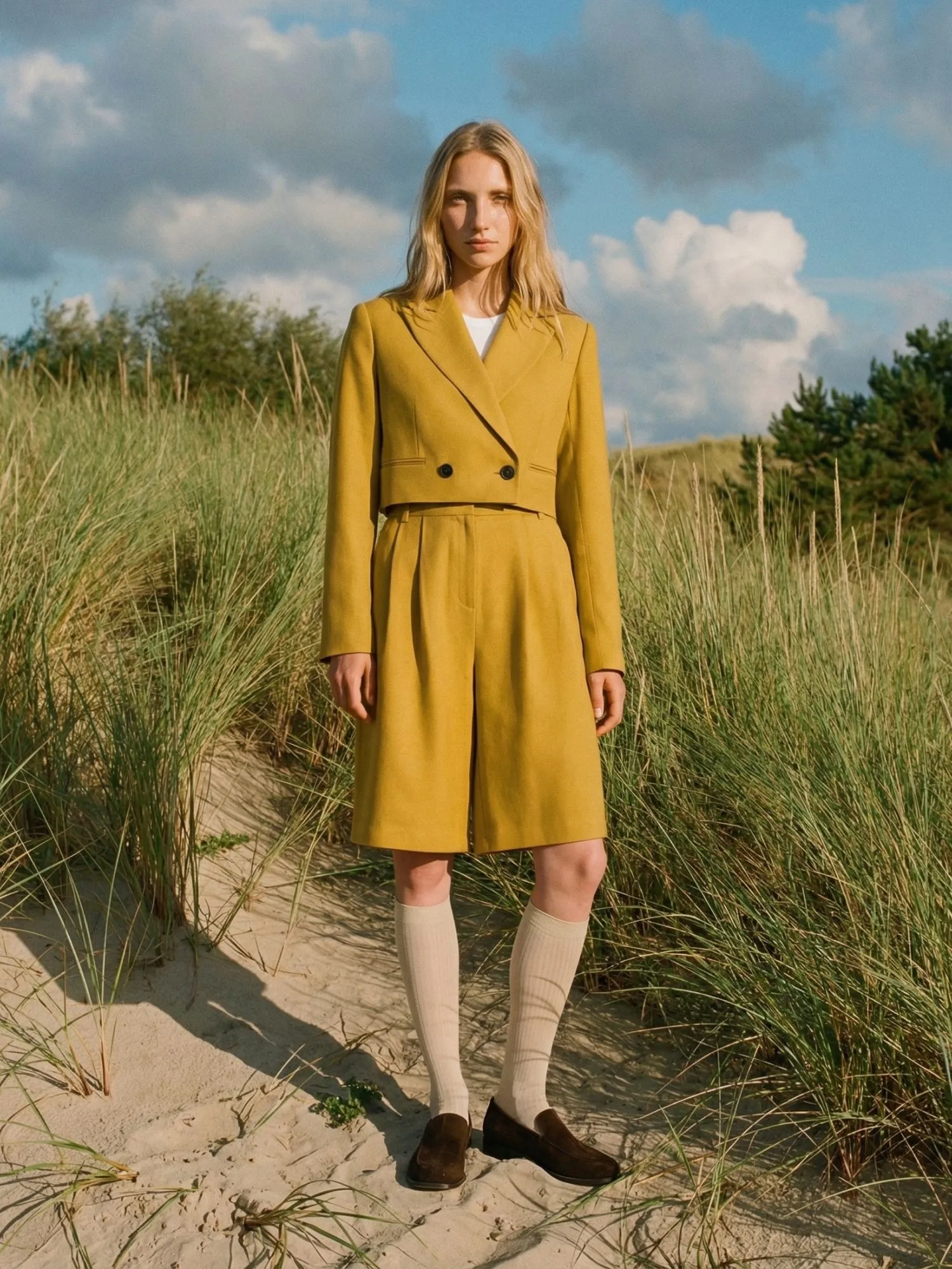 Двубортный укороченный жакет