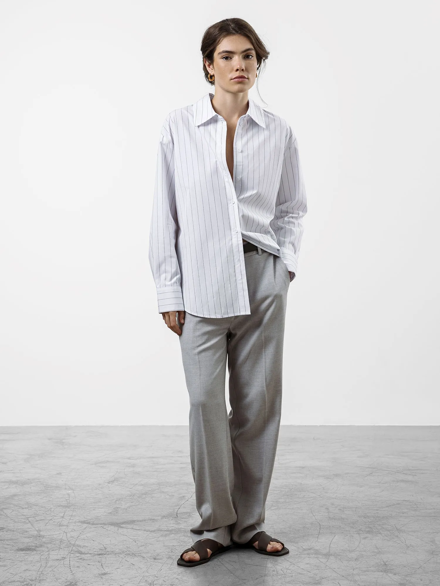 Oversize рубашка в полоску из хлопка и лиоцелла