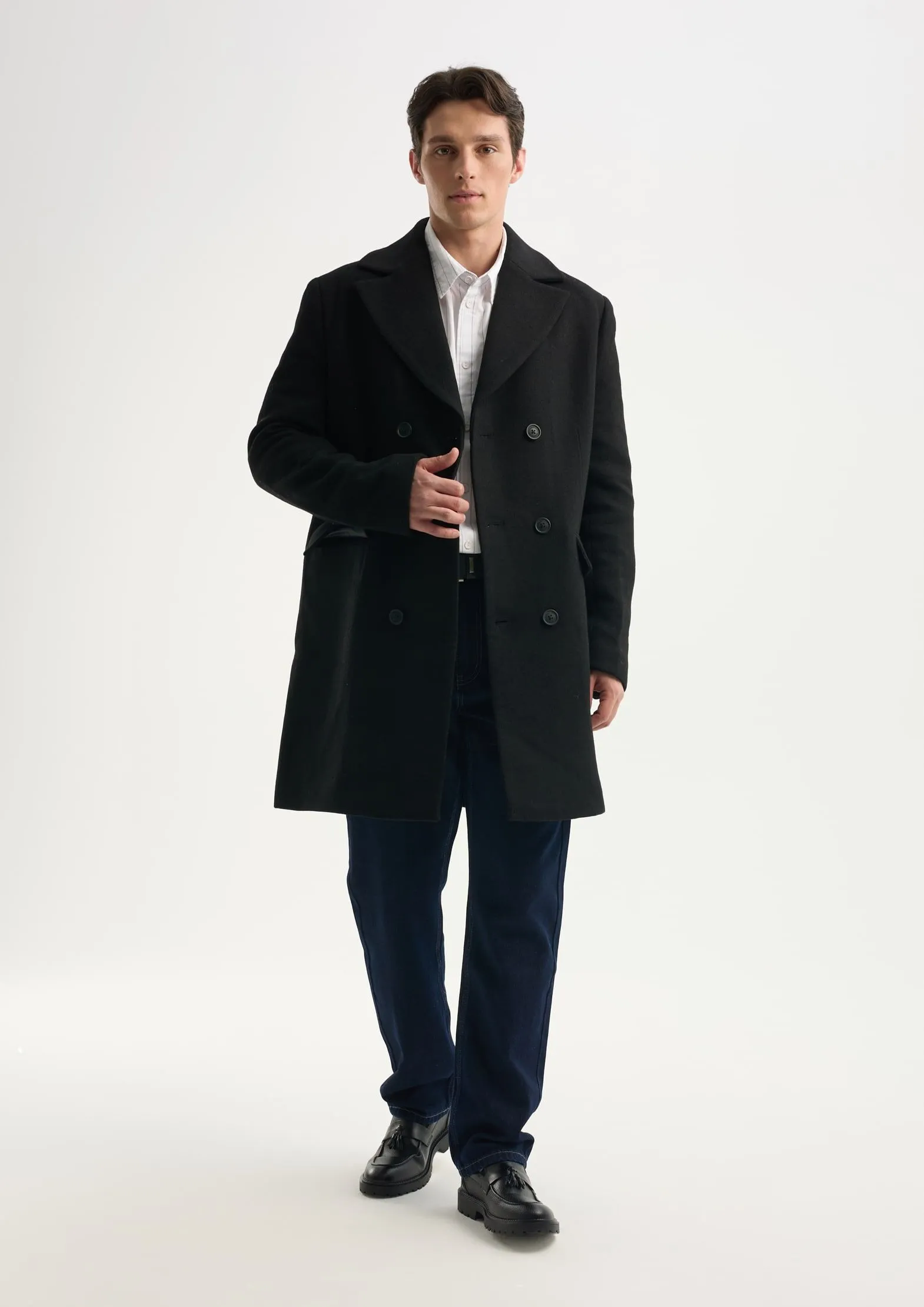 Двубортное пальто с шерстью