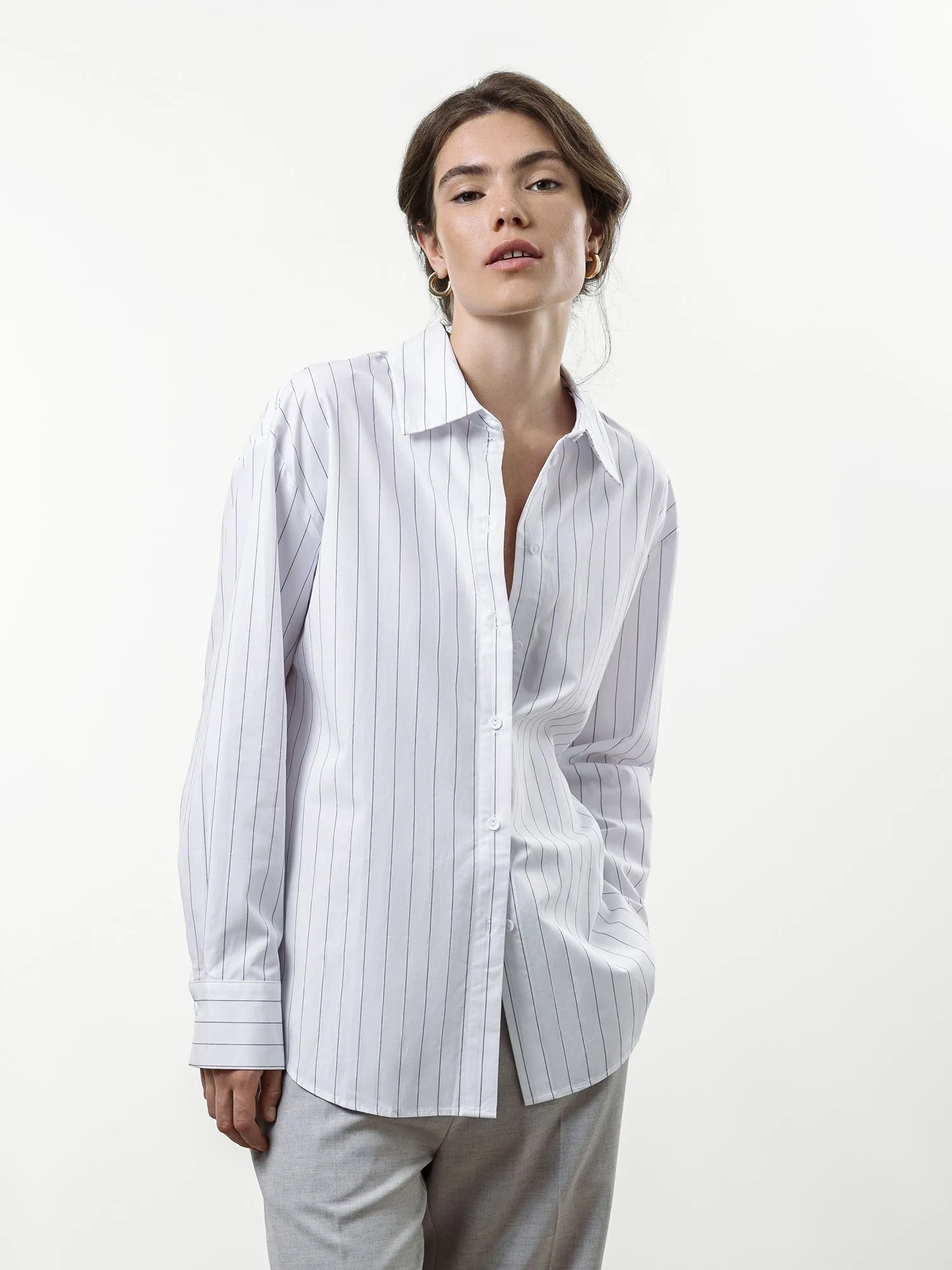 Oversize рубашка в полоску из хлопка и лиоцелла