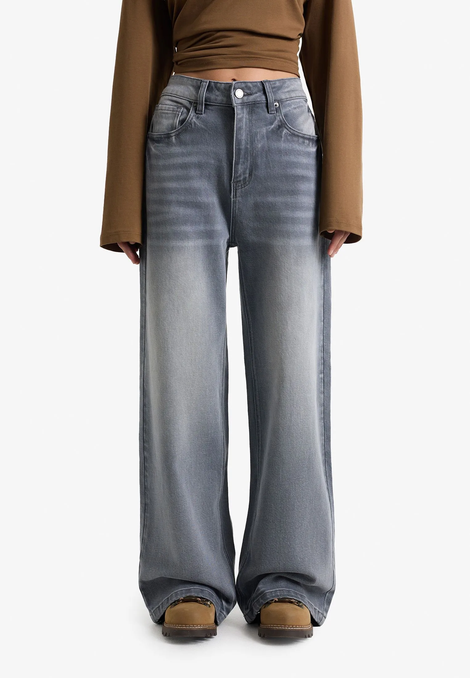 Джинсы wide leg с эффектом стирки