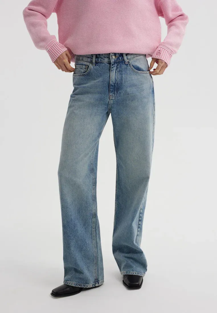 Джинсы wide leg с эффектом стоунвош