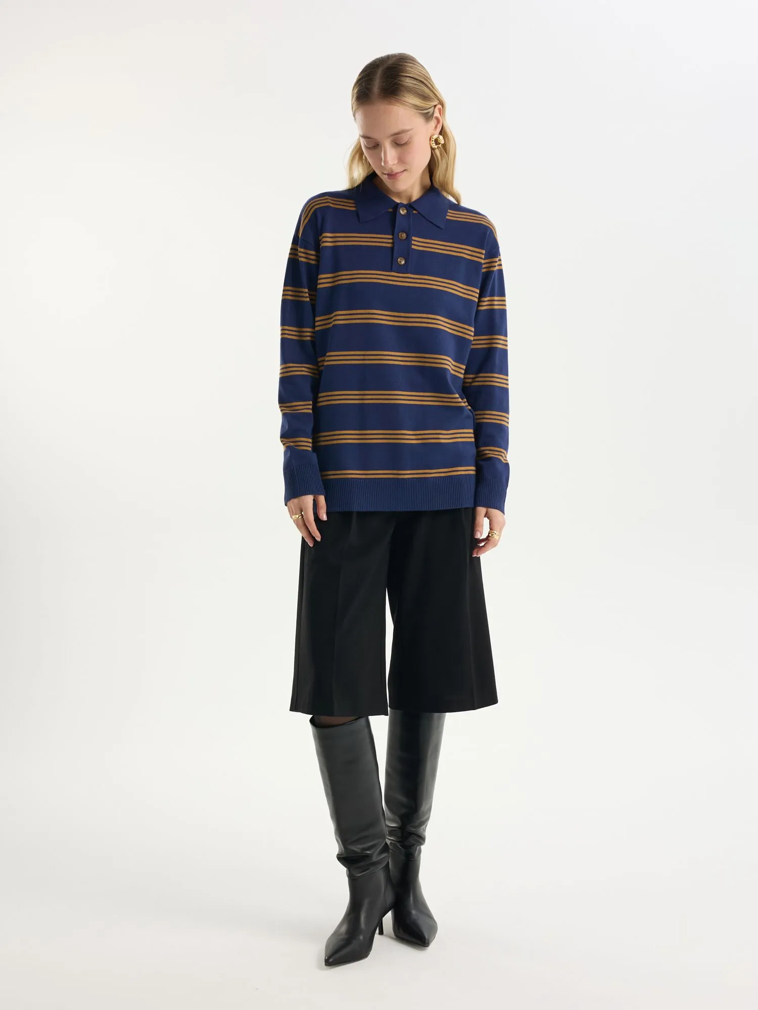 Джемпер-поло из вискозы в полоску