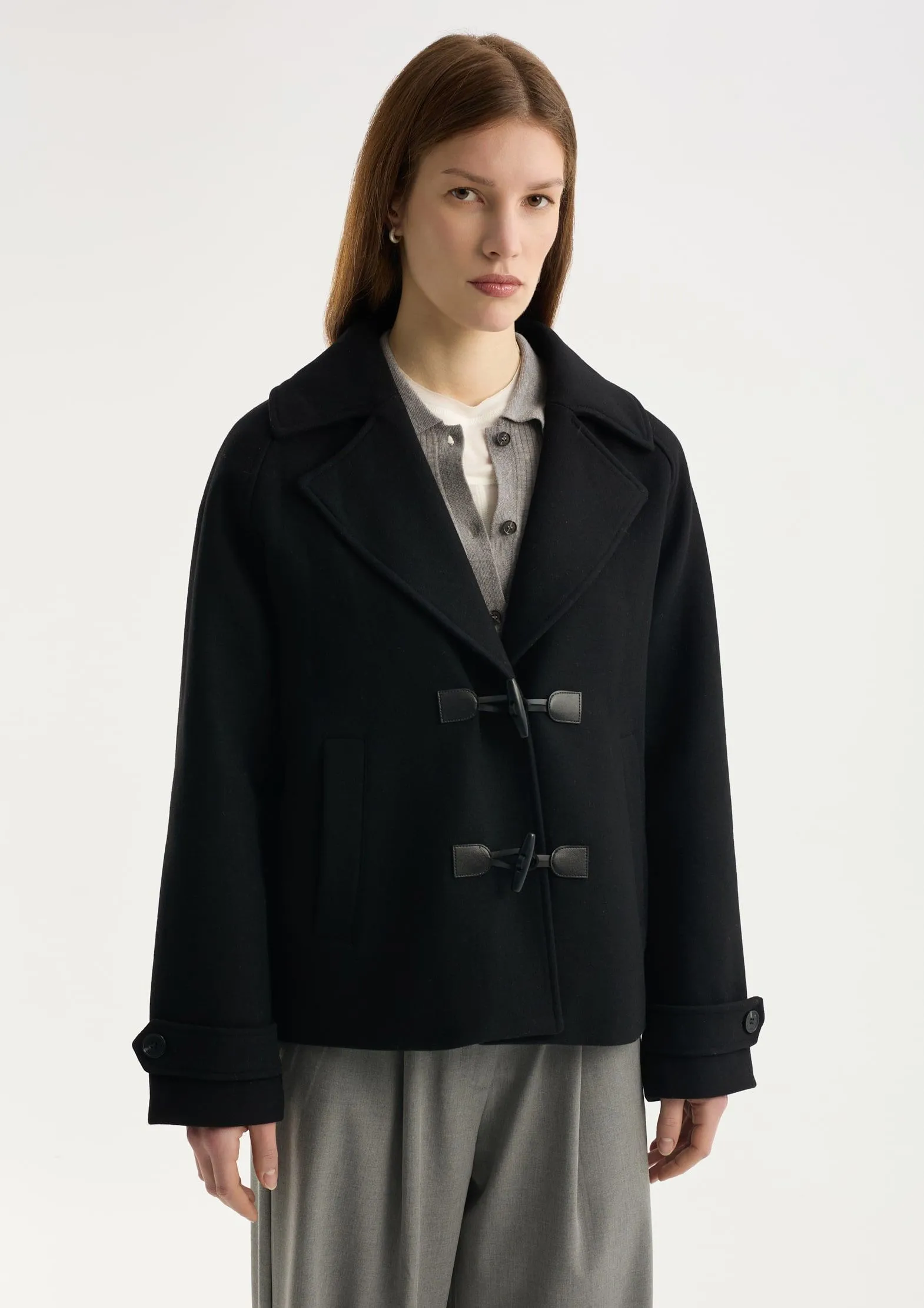 Полупальто с шерстью с английским воротником