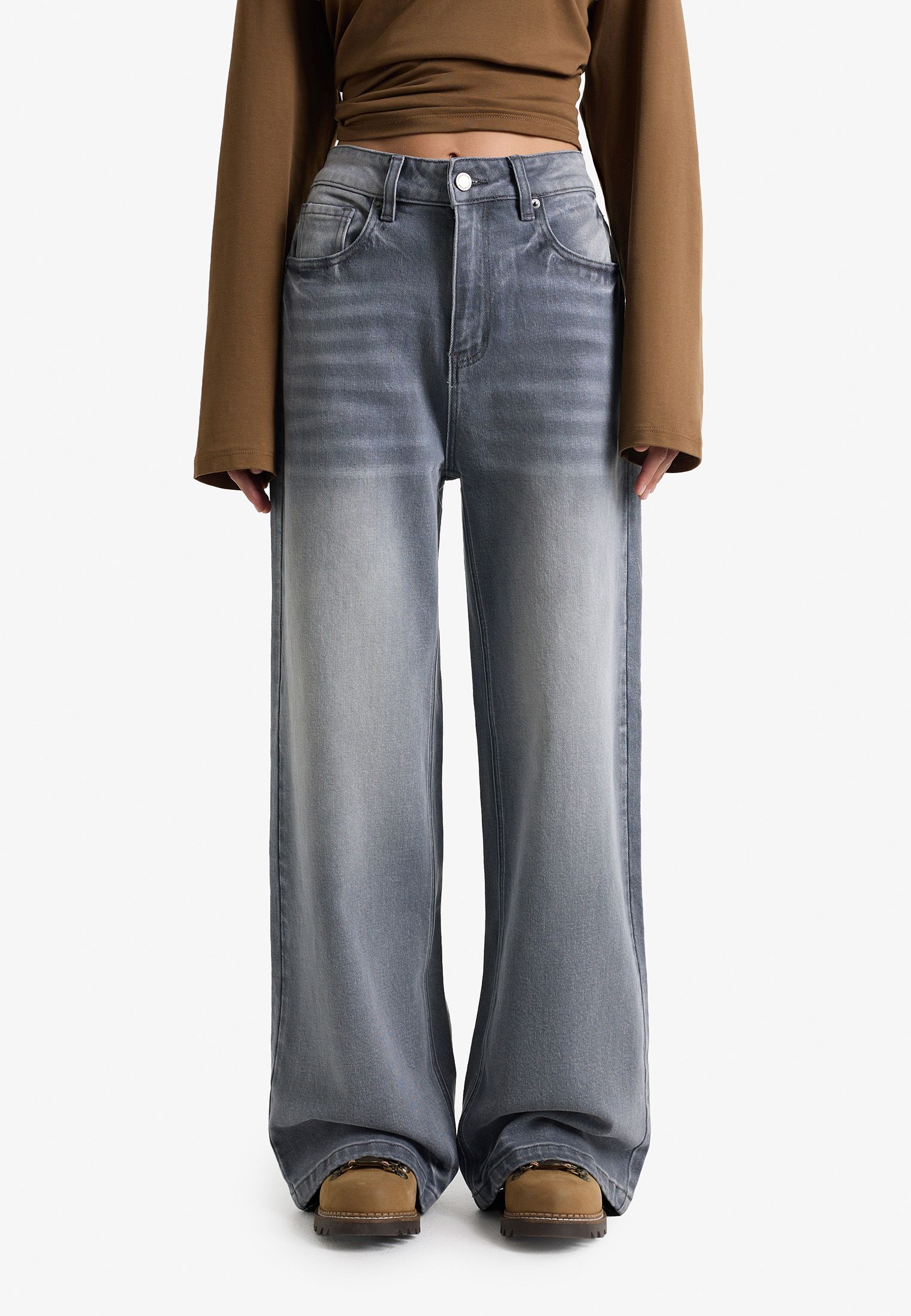 Джинсы wide leg с эффектом стирки