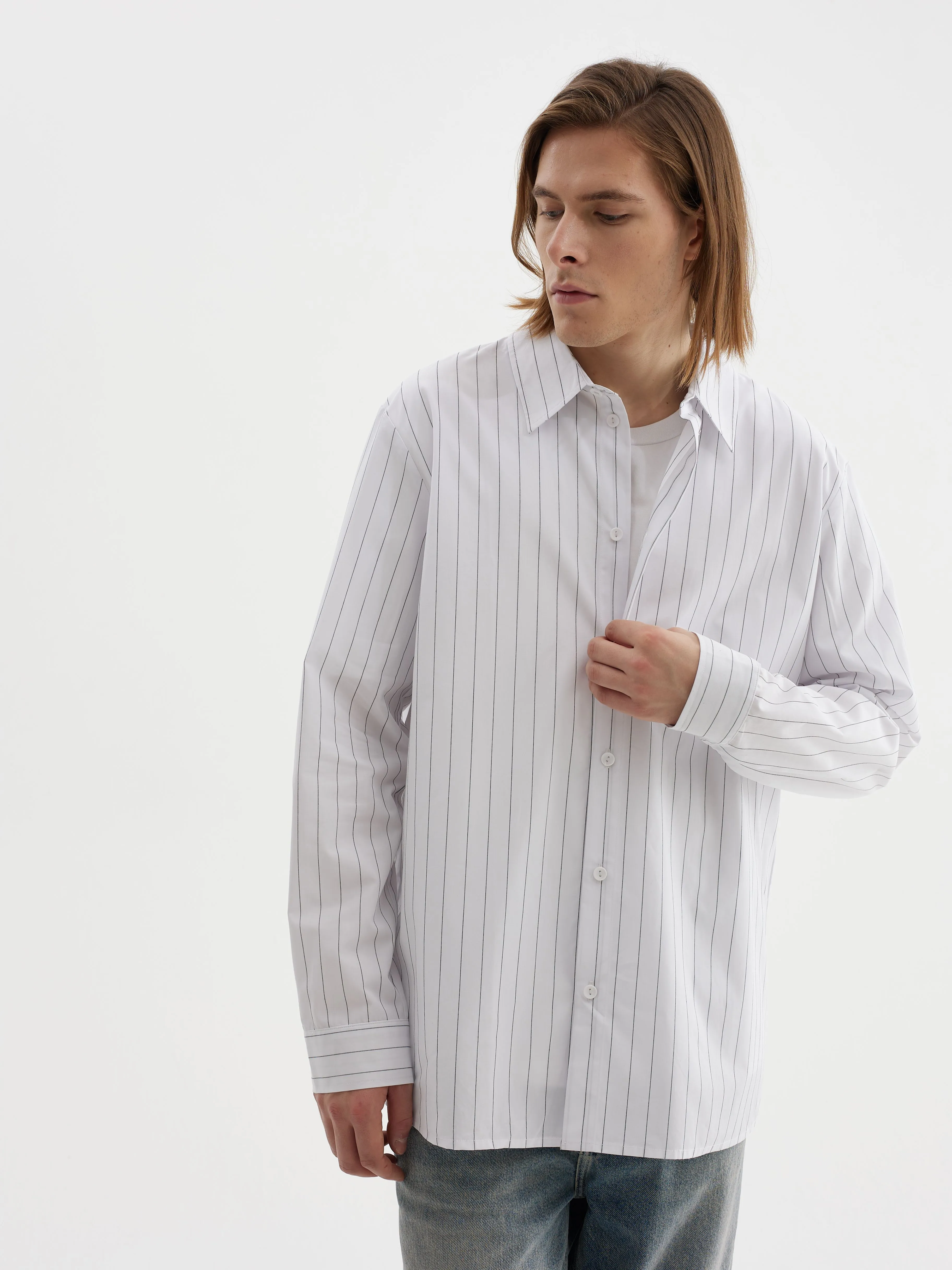 Oversize рубашка в полоску из хлопка и лиоцелла, фотография 5