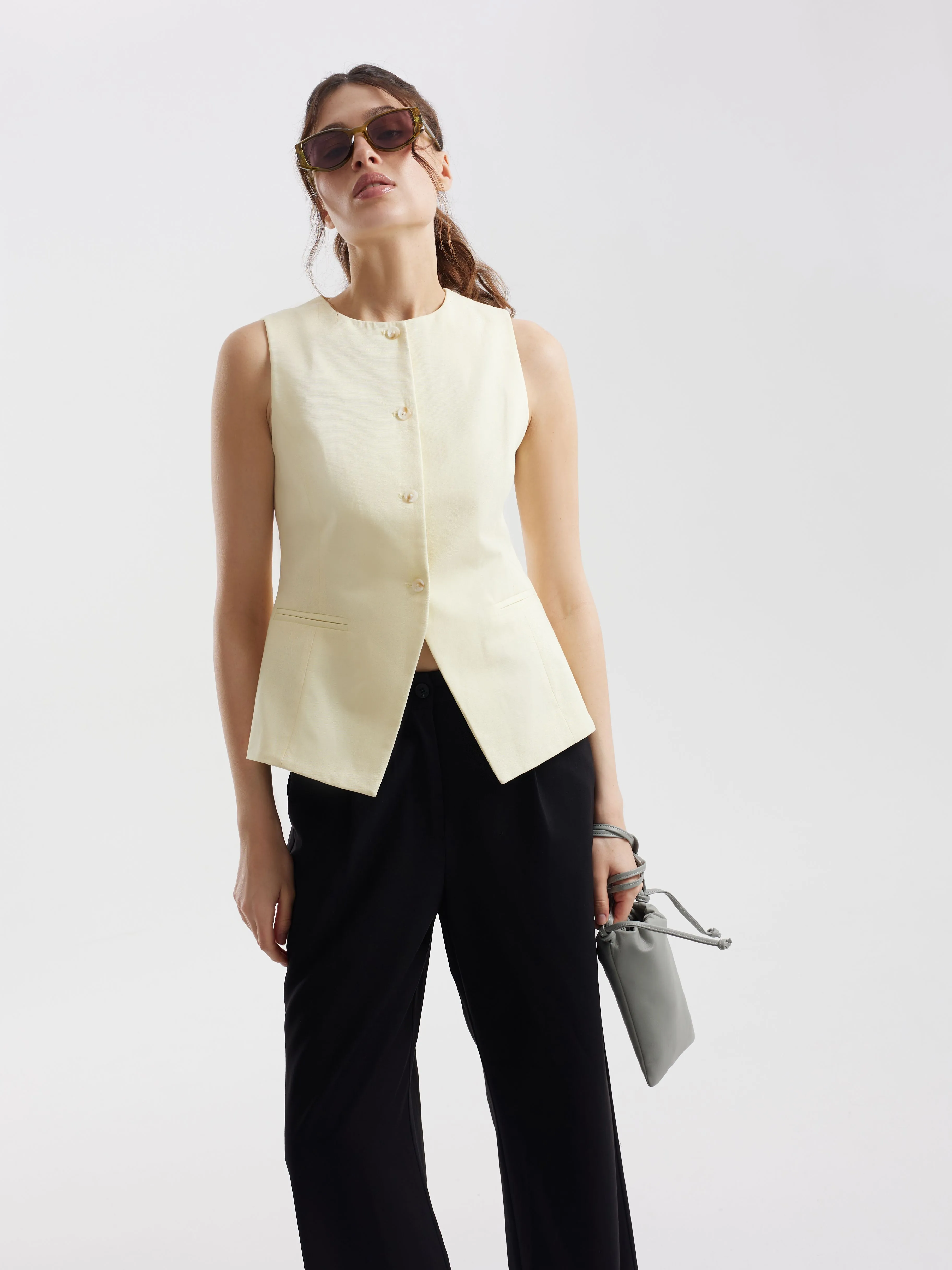 Однобортный жилет butter yellow из 100% хлопка , фотография 2