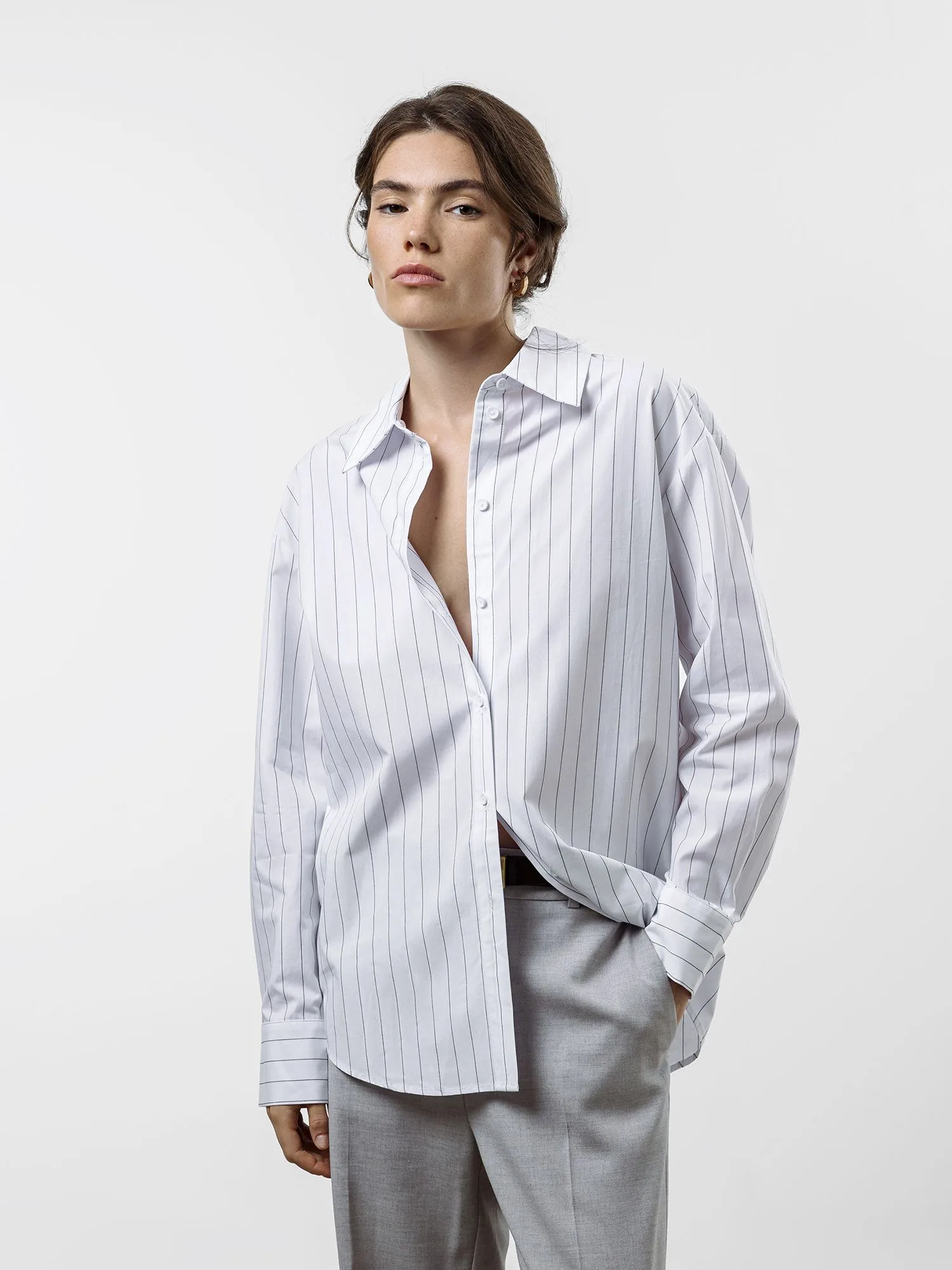 Oversize рубашка в полоску из хлопка и лиоцелла, фото 5