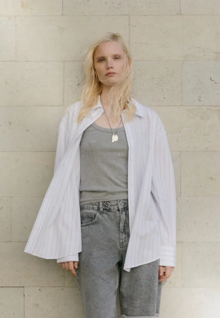 Oversize рубашка в полоску из хлопка и лиоцелла, фото 2