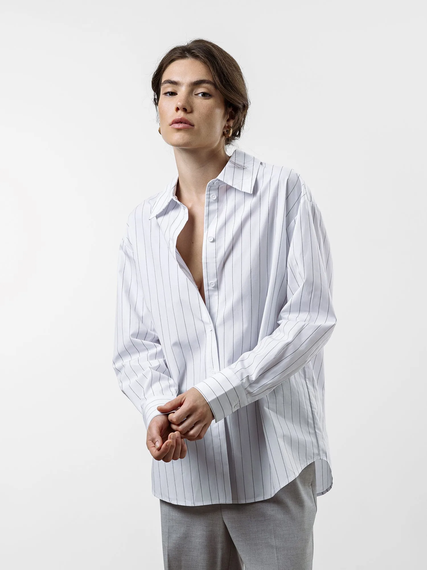 Oversize рубашка в полоску из хлопка и лиоцелла, фото 6